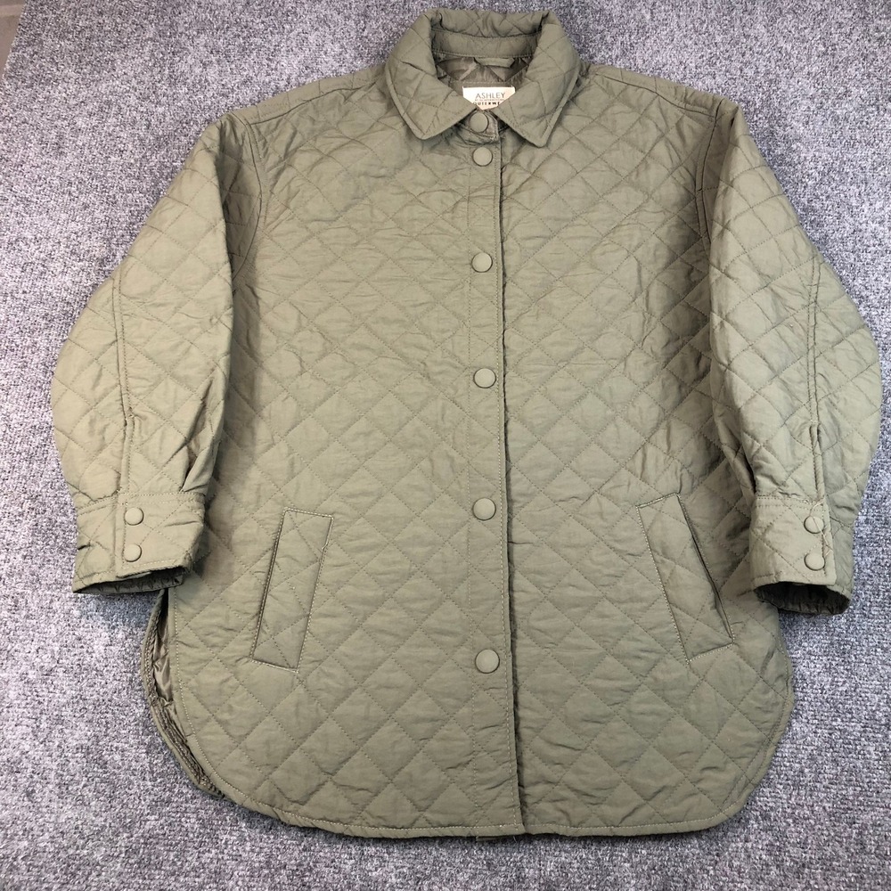 Ashley by 26 International Quilted Button Front Jacket Olive Green Womens Medium - Picture 3 of 7